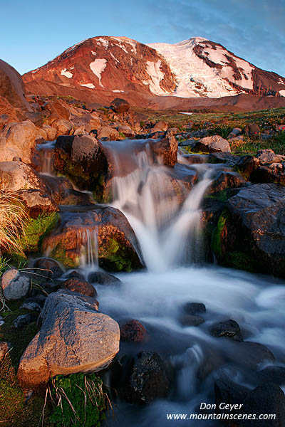 Image of Mount Adams above Waterfall