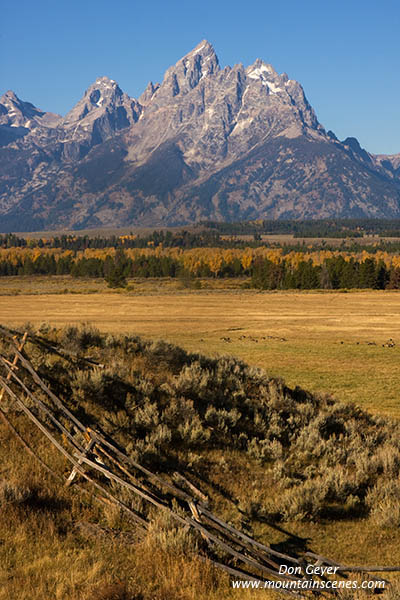 Image of Grand Teton above fence, autumn, fall, Grand Teton National park