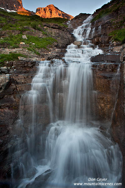 Image of the Garden Wall and Haystack Falls at sunset.
