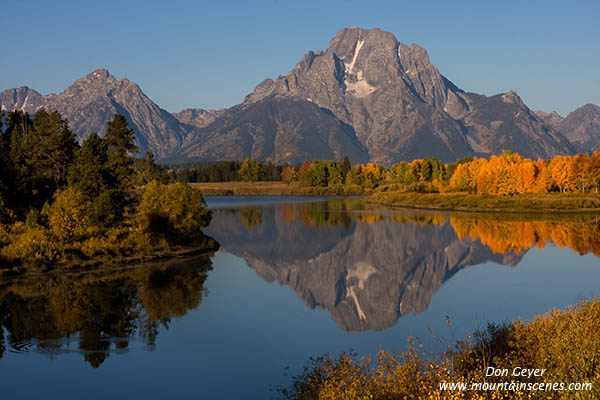 Image of Mount Moran reflection, Oxbow Bend, Autumn, fall, Grand Teton National Park