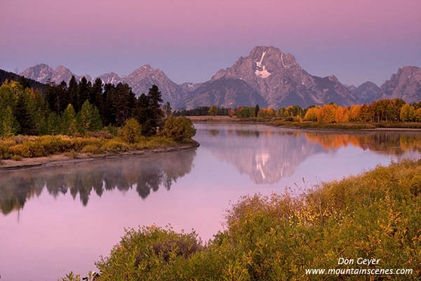 Image of Mount Moran reflection, Oxbow Bend, autumn, Grand Teton National Park