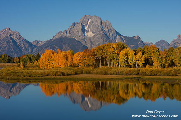 Image of Mount Moran reflection, Oxbow Bend, autumn, Grand Teton National Park