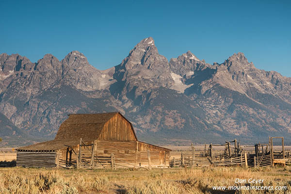 Image of Grand Teton above barn at Mormon Row, Grand Teton National Park