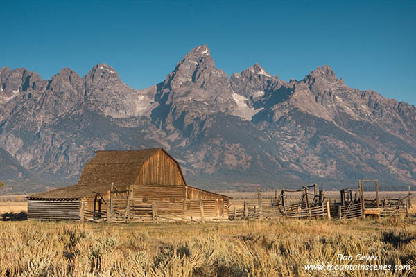 Image of Grand Teton above barn at Mormon Row, Grand Teton National Park