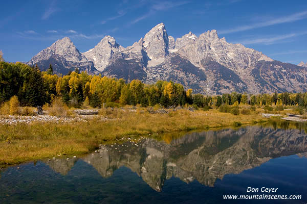 Image of Grand Teton reflection, Schwabacher Landing, autumn, Grand Teton National Park