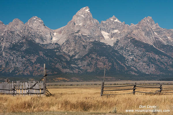 Image of Grand Teton above fence, Mormon Row, Grand Teton National Park