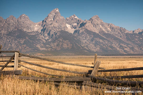 Image of Grand Teton above fence at Mormon Row, Grand Teton National Park