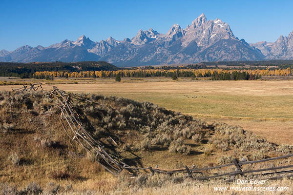 Image of Grand Teton above fence, autumn, fall, Grand Teton National Park