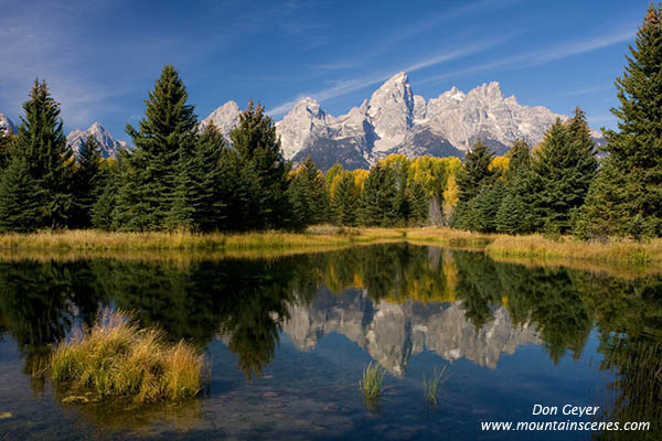 Image of Grand Teton reflection, Schwabacher Landing, autumn, Grand Teton National Park