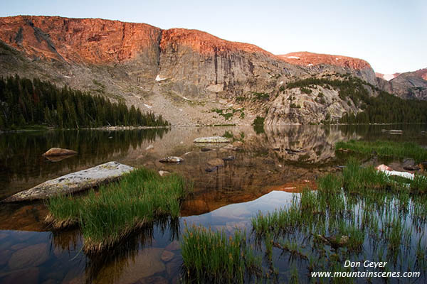 Picture of Alpenglow on Windy Mountain reflected in Cook Lake