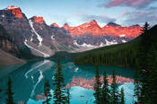 Image of Wenkchemna Peaks reflected in Moraine Lake, sunrise