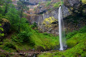 Image of Hiker and Elowah Falls, Columbia River Gorge