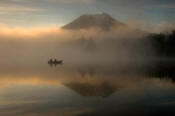 Image of Fishermen on Takhlakh Lake below Mount Adams