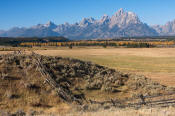 Image of Grand Teton above buck-and-rail fence, Grand Teton National Park