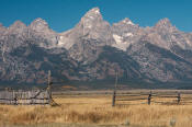 Image of Grand Teton above corral fence, Grand Teton National Park