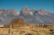 Image of Grand Teton above barn in Mormon Row, Grand Teton National Park