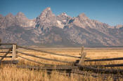 Image of Grand Teton above corral fence, Grand Teton National Park