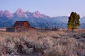 Image of Mormon Row barn below Grand Teton, Grand Teton National Park