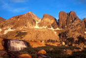 Image of Cirque of the Towers above waterfall in Wind Rivers