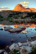 Image of Evening light on Elephant Peak reflection, Wind Rivers