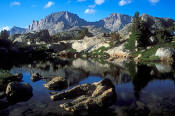 Image of Fremont Peak reflected in tarn in Wind Rivers