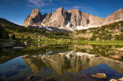 Image of Cirque of the Towers reflected in Lonesome Lake in Wind Rivers.